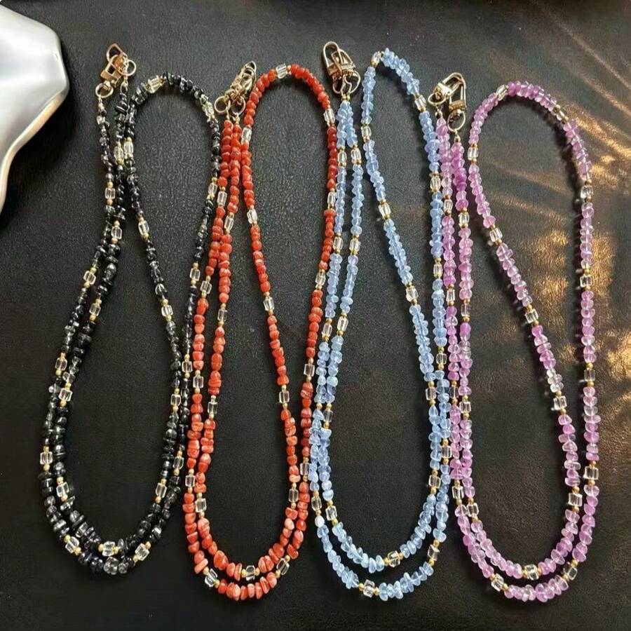 Bățoc de telefon cu mărgele din seria Cuburi de Piatră Zdrobită Colorată, lanț lung pentru geantă crossbody, design de nișă, rafinat - Pietriș lung #2 - Vizualizare 1