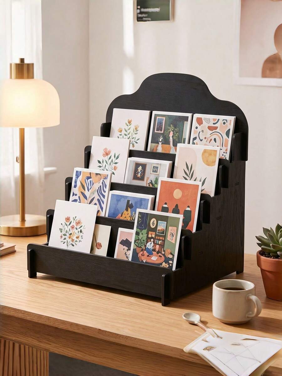 4-Tier Wooden Greeting Card Display Rack, Portable Sticker Display Stand, Suitable For Vendors, Retail Counters, Desktop Display, Trade Show Display - Tiered Storage Rack - View 1