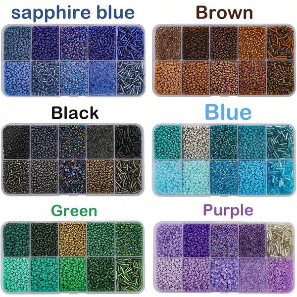 6 Styles 2 Mm Glass Seed & Bugle Beads Kit, Multi-Size Mini Round Beads & Tube Spacer Beads With Storage Box, DIY Bracelet Necklace Earring Jewelry Making Supplies