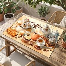 1pc Dish Drying Mat, Coffee Machine Mat, Vintage Hand-Painted Coffee & Dessert Pattern Dish Drying Mat, Absorbent Quick-Dry Tabletop Protector, Restaurant Coffee Corner Cafe Countertop Mat, Room Desk Protector, Holiday Gift, Kitchen Decor - XYLSD709 - View 6
