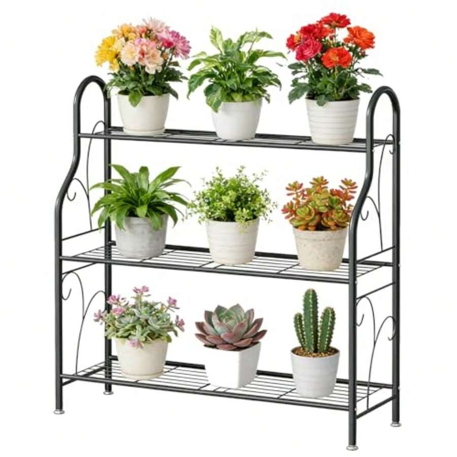 SORCEDAS - Soporte de plantas para interior de 3 niveles, hecho de metal, para exteriores, estante para plantas de esquina con múltiples soportes, para sala de estar, balcón, jardín, color gris oscuro. - Multicolor - Ver 1