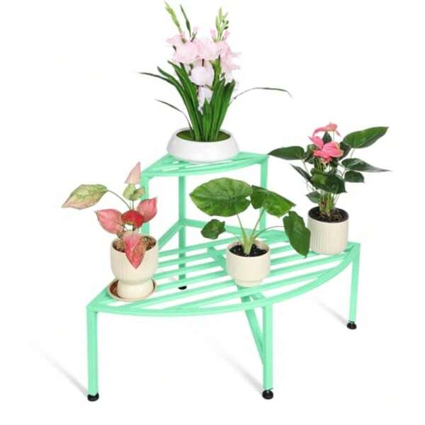 Dipion - Soporte de esquina para plantas de metal para exteriores, 2 niveles de alta resistencia, estante de plantas para interiores para múltiples plantas, 37 pulgadas de largo x 22.8 pulgadas de