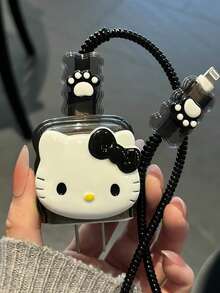 SANRIO Hello Kitty DIY 數據線充電器保護套 數據線收納標記防盜 - 高品質，適用於 iPhone 17 16 15 14 13 12 11 手機 20W 充電適配器，買家需手動 DIY 黏貼配件 - 黑色KT - 查看 2