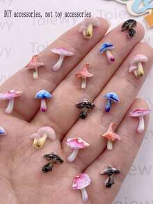 40pcs Cute Resin Mini Colorful Mushroom Flat Bottom Rhinestone Art Stickers, DIY Clothing Craft Decorative Accessories - Random mixed - View 6