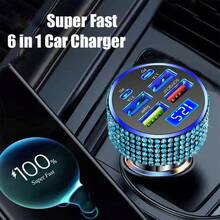 Bling Bling Car Charger, Diamond 3-In-1 Retractable Charging Cable, USB Charging Cable, Fast Charging, Cute 3-In-1 Fast Charging Cable, Suitable For Women, Compatible With Smartphones, Dashcam, GPS, Perfect Gift For Holidays/Birthdays - Multicolor - View 61