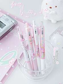 4pcs Four-Leaf Clover Retractable Gel Pen Set, 0.5mm Black Ink, CS Double Bead, Smooth Quick-Dry, Great For Student Daily Use, Lovely Stationery Gifts, Homework,Back-To-School Gift - Gel Pen - View 6