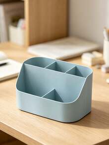 1pc Squishy‑Texture Desktop Storage Box, Solid Plain Color, Multi‑Grid Partition, Minimalist Modern Style, Back To School, Autumn‑Winter Daily Use, Women Students, Bedroom Vanity, Office Desk, Dorm, Organize Cosmetics, Statio - Multicolor - View 16