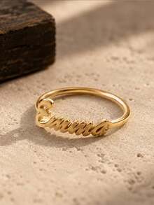 Custom Name Ring Personalized Engraved Ring Gift For Her Stackable Minimalist Elegant Handmade Ring Wedding Promise Jewelry - Multicolor - View 2