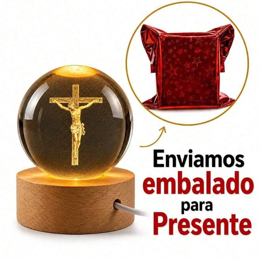 Luminária Cristal de mesa Nossa Senhora Aparecida Padroeira do Brasil Fé LED Presente Natal Bola Vida - jesus  p  presente - Visão 1