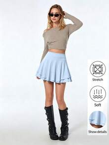 1pc Women's Sports Skirt, High Waist Running Skort With Pockets, 2 In 1 Design - Baby Blue - View 4