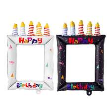 Birthday Photo Frame Aluminum Foil Balloon, Candle Striped Print Selfie Frame Foil Balloon, Birthday Party Atmosphere Photo Props Party Scene Decoration - Multicolor - View 12
