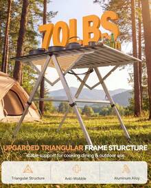 Sportneer Tragbarer Klappbarer Campingtisch mit Zwei Platten, Schnellöffnung, Verstellbare Höhe von 41,9 bis 70,1, 89,9 x 60,9, Leichter Aluminiumtisch, Griff und Schultergurt für Picknicks ARL7 - Silber - Übersicht 5