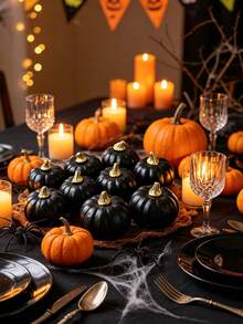 4 Stück schwarze künstliche Kürbisse, geeignet für Halloween, Zuhause, Schreibtisch, Party, Thanksgiving und Erntedekoration, anwendbar für Innen- und Schlafzimmerszenen, schwarze Schaumstoff-Kürbisse - Übersicht 7