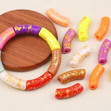 5/10/20pcs Mixed Color 11*35mm Gold-Plated Large Curved Acrylic Beads DIY Jewelry Making Handmade Beaded Accessories Materials - Large Curved Tube Beads - View 2