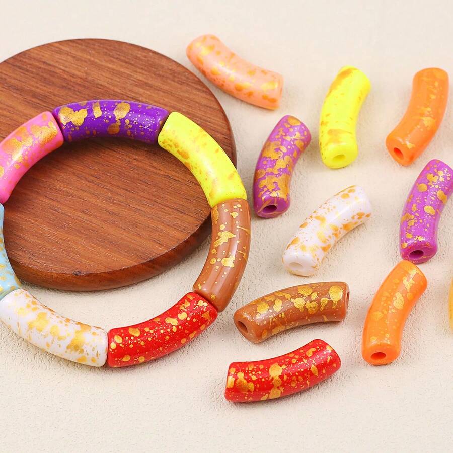 5/10/20pcs Mixed Color 11*35mm Gold-Plated Large Curved Acrylic Beads DIY Jewelry Making Handmade Beaded Accessories Materials