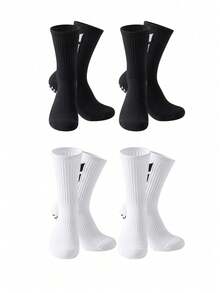 1 Pair/4 Pairs/6 Pairs Men's Non-Slip Dotted Towel Sole Breathable Striped Mid-Calf Socks Suitable For Football Training - Black and White - View 17
