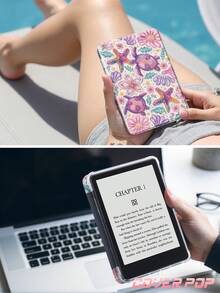 海龜與花卉圖案平板保護殼，相容 iPad Air 8 (M4) 2026 (11 吋) / 2026 (13 吋)、9.7/10.2/10.5/10.9/12.9/Pro 11/A16、第 10 代、Kindle Paperwhite 第 12 代 2024、Kindle (第 11 代 - 2024 發行)，柔軟防震，智慧休眠/喚醒功能，Y 型折疊平板保護殼，多角度視角 - 彩色 - 查看 8