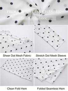 BADDIE REALM Atasan Jala Lengan Panjang Slim Fit Wanita Motif Polkadot, Elastis, Pakaian Dasar Sehari-hari - Putih - View 11