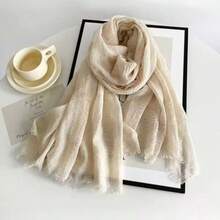 1 Pc New Solid Color Cotton And Linen Scarf Women's Spring And Summer Solid Color Japanese And Korean Style Scarf Sunscreen Warm Shawl Simple Vintage - Multicolor - View 3