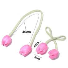 5PCS Rhinestone Studded Tulip Bud Flower Rope Ribbon, Sweet Style 3D Fabric Flower, Party Wedding Daily Wear Hair Accessory Clothing DIY Supplies, Shoe Hat Bag Decoration, Gift Packaging Decoration For Elders, Handmade Floral Craft Material - Tulip - View 9