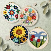 DIY Punch Needle Embroidery Set For Beginners. Includes Punch Needle, Thread, Manual, Hoop & Pre-Printed Fabric. Colorful Floral Landscape Patterns. Creative Craft For Wall Decor & Gifting. 2D Printed Set. 20x20cm/7.87in. - 20 X 20 cm - View 12