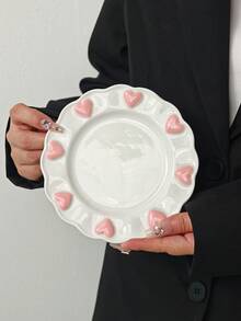 1 Set Pink Heart Embossed Ceramic Coffee Cup And Saucer, Breakfast Milk Cup Latte Coffee Cup Set, Suitable For Home, Cafe, Valentine's Day Gift, Mother's Day, Thanksgiving, Gift For Family And Friends - Multicolor - View 12