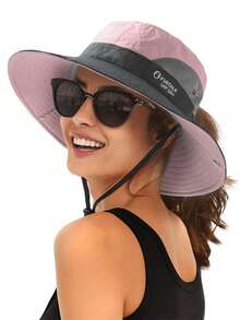 1pc Women's Ponytail Hole UPF 80+ Sun Hat, Large Brim Foldable Beach Summer Hat, Outdoor Bucket Hat,Vacation - A - View 9