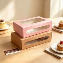 5Pcs Thick Sturdy Cardboard Gift Boxes With Dual Clear Windows, Foldable Paper Packaging Boxes For Party Favors Wedding Birthday DIY Crafts & Gift Wrapping, Brown Kraft / Pink / White Available - View 2