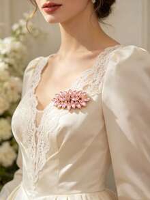1pc White K-Plated Multi-Layer White Glass Crystal Brooch, Long Quality Flower Brooch, Autumn/Winter Women Brooch Accessory, Multiple Styles - White - View 9