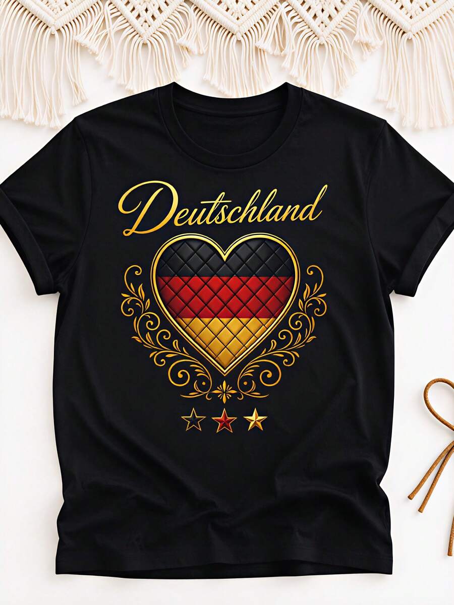 Deutschland Sterne und Herz Deutschland (6) Übersee-Druck Y2K Oversized Unisex T-Shirt für Männer und Frauen Retro 2000er Streetwear Baggy Grafik-T-Shirt - Schwarz - Übersicht 1