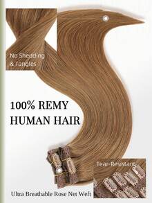 DNE HAIR 7件/包 120g 6# 淺色夾式接髮片，雙層隱形夾式 Remy 真髮，自然接縫，柔軟髮尾，厚實髮尾，防掉髮，可重複使用，適合細髮女性與女孩，沙龍、日常、婚禮、派對造型 - S6 - 查看 4