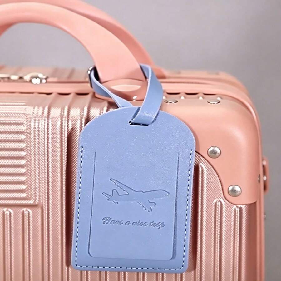 1pc Optional Orange Black Pink Blue PU Leather Luggage Tag, Minimalist Embossed Airplane Pattern With Lanyard Design, Travel Suitcase Luggage Identification Accessory - Luggage Tag - View 1