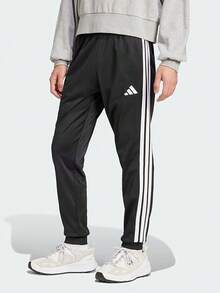 Celana olahraga rajut model tapered mid-rise berbahan adidas untuk pria, dengan motif garis-garis, tahan lama, ramah kulit, dan bernapas. - Hitam/Putih - View 1