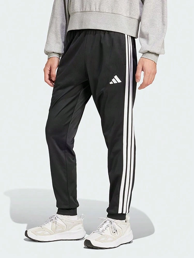 Celana olahraga rajut model tapered mid-rise berbahan adidas untuk pria, dengan motif garis-garis, tahan lama, ramah kulit, dan bernapas. - Hitam/Putih - View 1