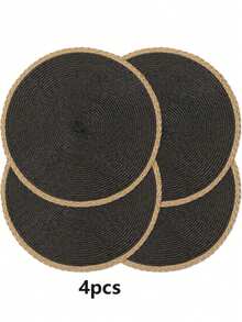 4/6pcs 15 Inch Black Round Woven Placemats, Washable, Wipeable, Heat-Resistant, Suitable For Holiday Parties, Indoor/Outdoor Daily Use, Birthday Parties, Wedding Dinners, Home Kitchen Dining Table Decoration Non-Slip Mats - Brown - View 8