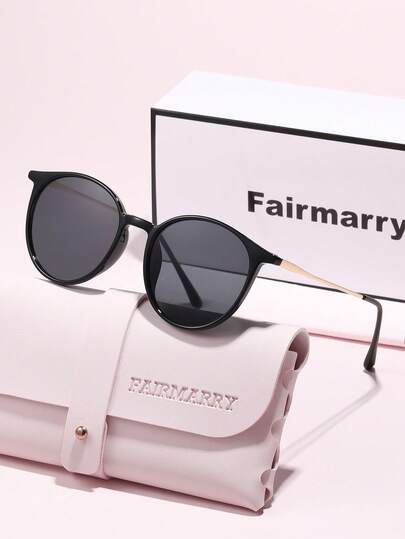 Fairmarry 1 Pair Classic Round Vintage Brand Design Women's Sunglasses, Comes With Storage Case And Cleaning Cloth, Suitable For Summer Outings, Beach Vacations, Outdoor Leisure, Street Style Matching, Driving Protection And More.
