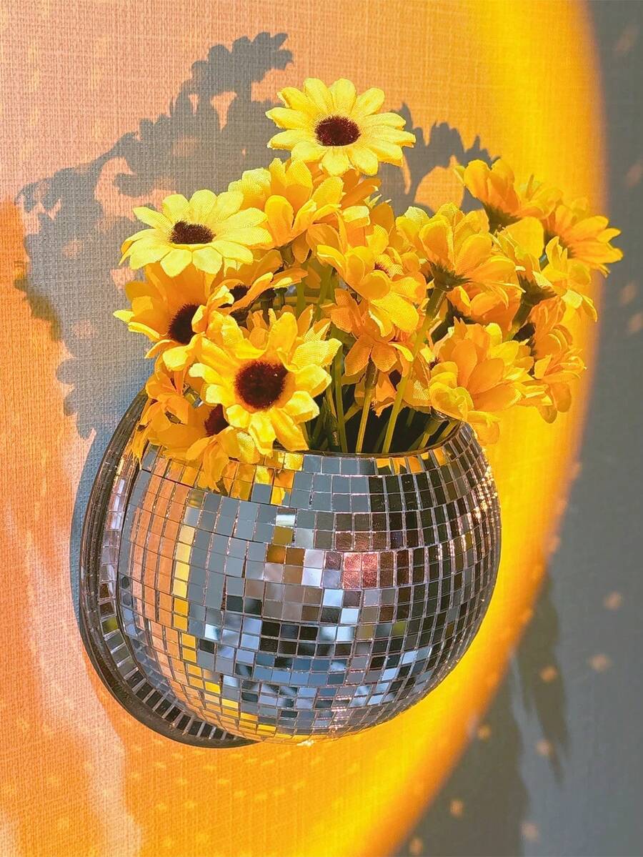 1 Peça Vaso de Flor Estilo Disco de 6/8 Polegadas Montado na Parede, Vaso Artesanal de Espelho de Vidro, Adequado para Plantas Hidropônicas e Flores, Adequado para Jardim Externo, Escritório, Casa, Artesanato Decorativo - A - Visão 1