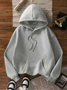 Women's Autumn/Winter New Minimalist Letter Print Casual Fashion Versatile Thermal Lined Sweatshirt Sweatshirt - Grey - View 4