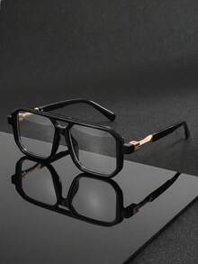 1 Pair Square Frame Double Bridge Pilot Street Party PC Personalized Colorblock Fashion Clear Lens Glasses - Multicolor - View 7