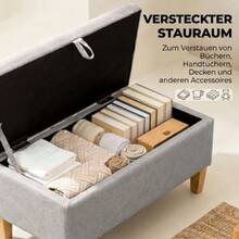 Linen Storage Bench, Padded Ottoman With Rubberwood Legs, Dust-Proof Chest, Light Gray - 淺灰色 - 查看 4