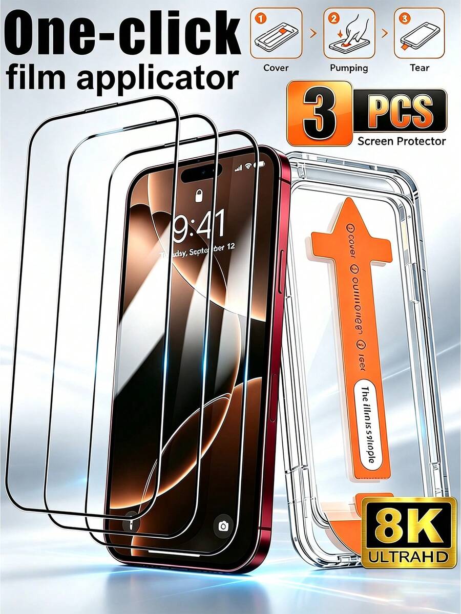 kamyuurs NNBILI 3-Pack Dust-Free Installation Tempered Glass Screen Protector, Compatible With Apple, High-Definition Tempered Glass Film, 9H+ Hardness, Anti-Scratch, Anti-Fingerprint, Full Screen Coverage, Smooth Surface, One-Click Installation, Dust-Proof And Stain-Resistant, Suitable For IPhone 18 Pro Max/18 Pro/18/17 Pro Max/17/17Air/17Pro/16/15/14/13/12/11/12 13 Mini/7/8Plus/X/XS/XR/XS Max