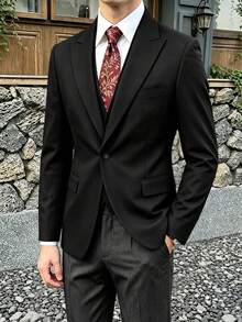 Men's Premium British Style Dandy Suit With Detachable Lapel, 2 In 1 Blazer - Black - View 2