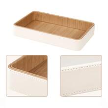 CASEGRACE 1pc Faux Leather Wood Grain Decorative Storage Tray, Rectangular Jewelry Watch Key Cosmetic Organizer Tray, Multi-Functional Desktop Vanity Storage Tray, Suitable For Entryway Vanity Bathroom - Multicolor - View 5