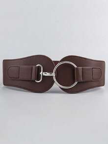 1pc Women's Coffee Color Minimalist Basic Elastic Waist Belt, Suitable For Halloween Party Or Daily Outfit Matching - Coffee - View 10