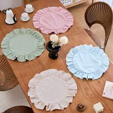 1pc/2pcs/6pcs Korean Style Solid Color Round Placemats, Sweet Princess Style Candy Color Tablecloth With Ruffle Edge, Cute Food Plate Heat-Insulating Background Mat - Multicolor - View 11