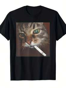 Lustiges T-Shirt mit rauchendem Katzen-Meme - Ein grafisches und humorvolles Kurzarm-T-Shirt für die Generation Z, mit Rundhalsausschnitt für Männer und Frauen, ein satirisches Geschenk für Katzenliebhaber und - Schwarz - Übersicht 7