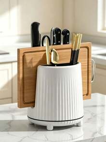1pc Squishy Rounded Rotating Knife Rack, Neutral Solid‑Color Sturdy Plastic, Minimalist All‑Season Style For Adults, Countertop Kitchen Use, Draining Shelf For Knives Chopsticks Cutting‑Boards, Utensil‑Organizer, Stable Counter‑Top Kitchen‑Gadget - Multicolor - View 14