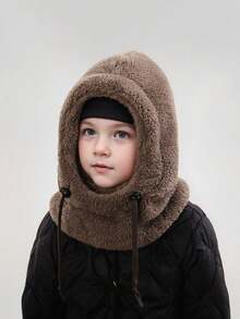 Set Topi & Syal Musim Gugur/Dingin Unisex Anak-Anak, Sweatshirt Berkerudung Bulu Halus yang Lucu dan Hangat - MultiWarna - View 10