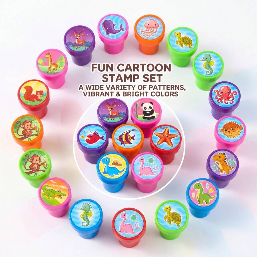 12pcs Mini Colorful Animal Pattern Stamps For Kids, Ocean Animals, Dinosaurs, Farm Animals, Creative Animal Stamps, Suitable For Back To School, Creative Doodling And Art Painting, Learning Rewards, Campus Rewards, Birthday Gifts - Multicolor - View 1