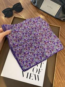 1件小花紋方型絲巾，女款春夏/秋冬新款高端透視領巾，百搭裝飾薄款圍巾 - 紫羅蘭色 - 查看 3